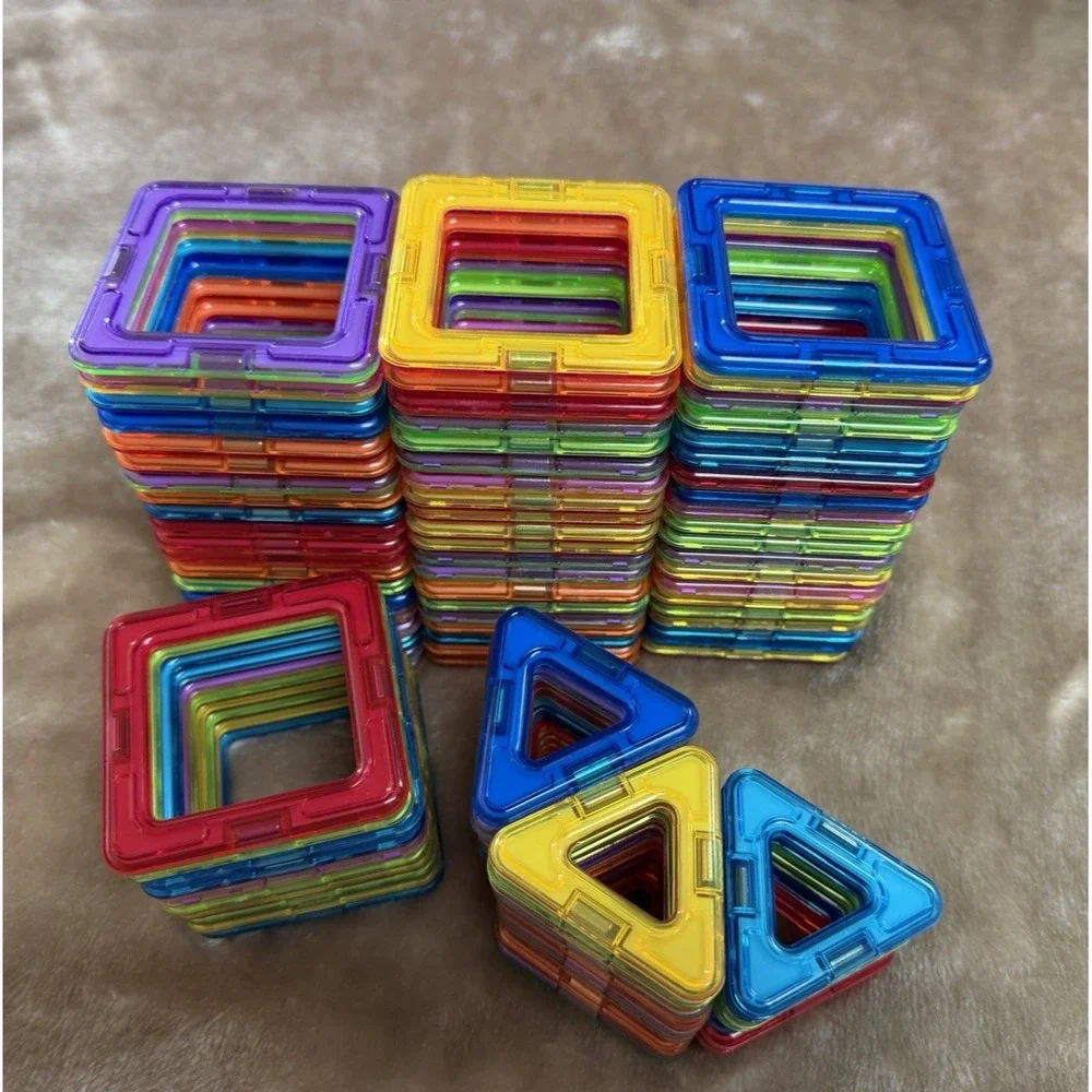 Magfirmers Magnetic Building Tiles Lot Squares Triangles 97 pieces